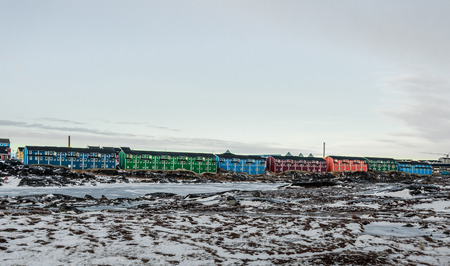 Nuuk city living blocks with colorful long buildings Nuuk, Greenlandの写真素材