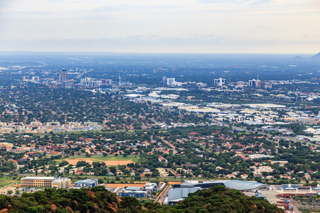 Aerial view of Gaborone city downtown spread out over the savannah, Gaborone, Botswana, Africa,の写真素材