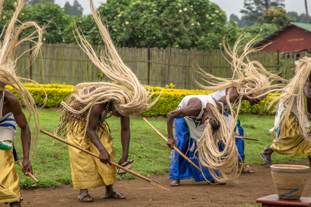 Rwandan tribe ritual dance performers, Virunga National Park, Rwandaのeditorial素材