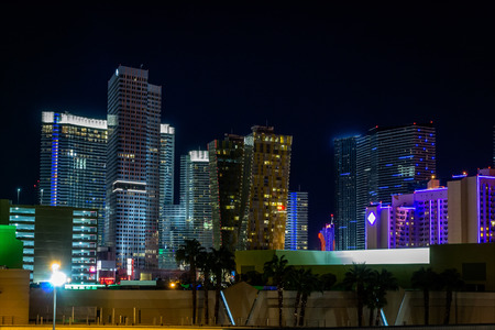 Night over illuminated skyscrapers in Las Vegasの写真素材