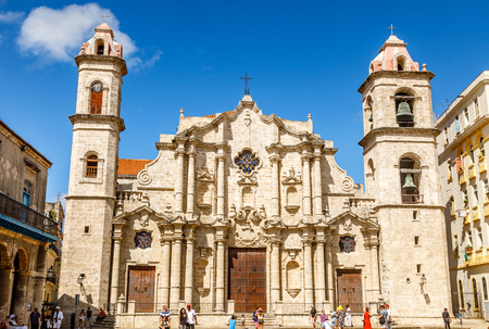 Cathedral Square with catholic church, historical center of Old Havana, Cubaのeditorial素材
