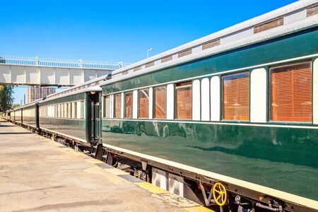 Namibian passenger train standing on the rails ready for departure, Windhoek train station, Namibia