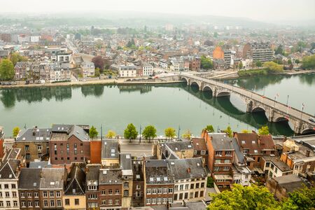 Meuse river with Jambes bridge and city panorama, Namur, Wallonia, Belgium