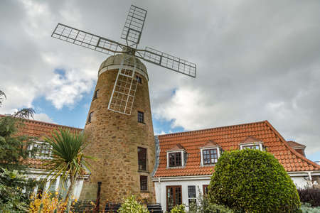 Stone windmill in Saint Peter, bailiwick of Jersey, Channel Islands, UKの写真素材