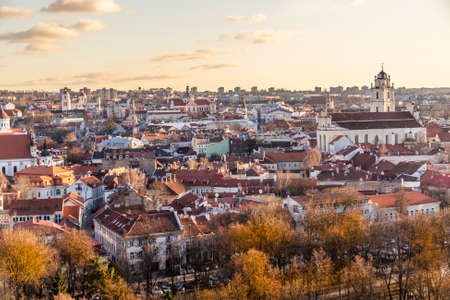Old Vilnius town autumn panorama during the evening hours, Lithuaniaの写真素材