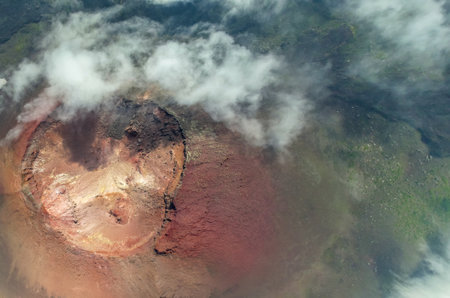 Tyatya volcano crater aerial view,, Kunashir Island, Kuril Islands, Russiaの写真素材