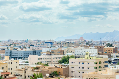 Hail city downtown with mountains in the background, Hail, Saudi Arabiaの写真素材