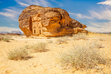 Jabal al ahmar tombs carved in stone, Al Ula, Saudi Arabiaの写真素材