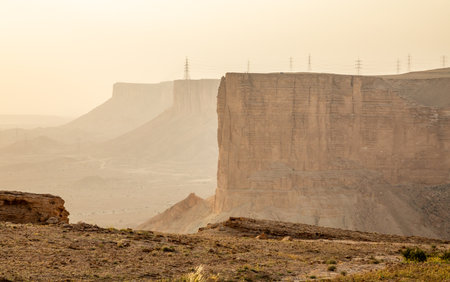The Jabal Tuwaiq Mountains, with desert landscape, Riyadh, Saudi Arabiaの写真素材