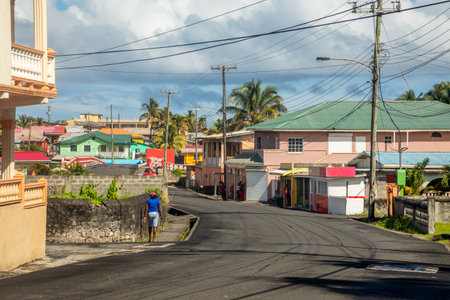 City life of caribbean town center of Georgetown, Charlotte, Saint Vincent and the Grenadines islands, West Indiesの写真素材