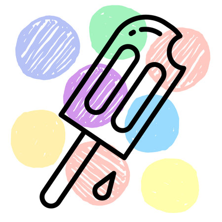 A silhouette illustration of a ice pop on a patterned background of colorful hand drawn circles.の写真素材