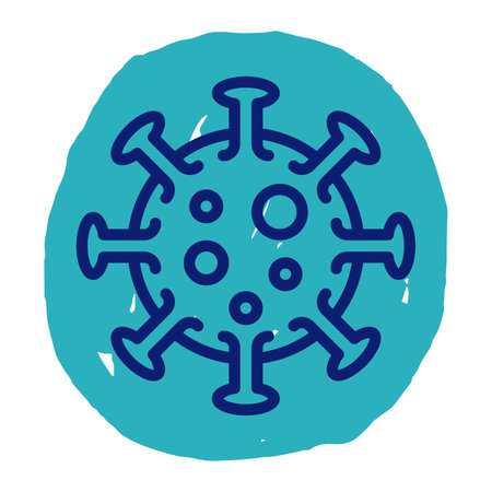 An illustration of the corona virus covid-19 on a hand drawn turquoises circle background.の写真素材