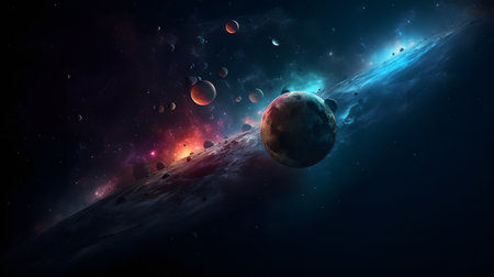 Galaxy, science fiction wallpaper. Planets, stars and galaxies in outer space showing the beauty of space exploration. Abstract space background with planets, stars and nebula.の写真素材