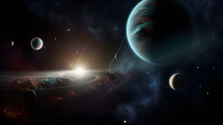 Planets, stars and galaxies in outer space showing the beauty of space exploration. Abstract space background with planets, stars and nebula. Galaxy wallpaper.の写真素材