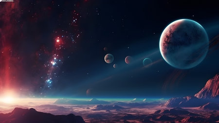 Beautiful space background with planets, stars and nebula. Galaxy illustration. Space nebula. Distant galaxyの写真素材