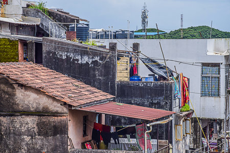 Kolhapur , Maharashtra, India- October 25th 2019; Top view of buildings and house in Indian big city