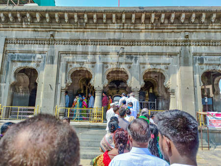 Kalburgi , Karnataka , India- February 15th 2021; Devotees are waiting in the queue for visiting the temple.it is popular temple in Hyderabad karnataka region.のeditorial素材