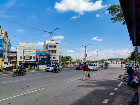 Bangalore, India- September 21st 2021; Stock photo of busy silk board road in Bnagalore, vehicle...