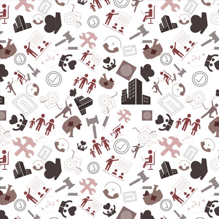 Seamless pattern of van dyke, rose taupe, cordovan, tea rose, cinereous,walnut brown color charity, health, social issue, help, care, NGO related flat silhouette icons on white background. textile artのイラスト素材