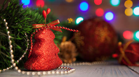 Red Christmas tree toy on bokeh backgroundの写真素材