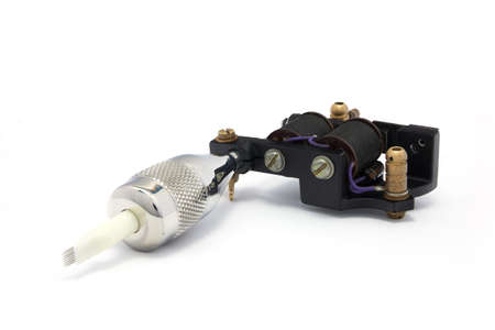 Tattoo machine with black body isolated on white backgroundの写真素材