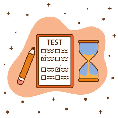 Test list in cartoon style. The concept of education and knowledge assessment, in educational institutions or at work. Simple flat vector illustration.のイラスト素材