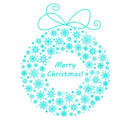 Christmas and New year wreath made from snowflakes and snow. illustration blue on white.のイラスト素材