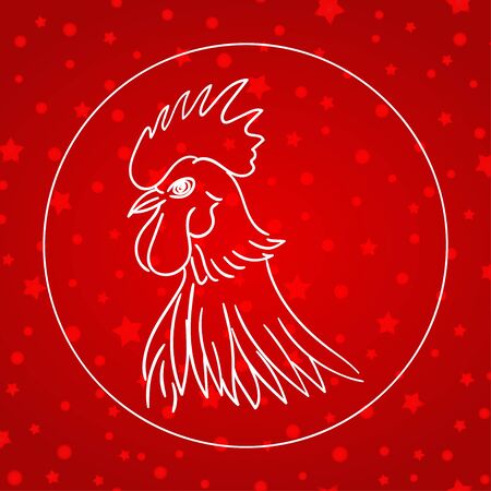 Vector illustration of rooster, symbol 2017. Silhouette white cock, decorated with snow and star red patterns. Chinese new year design background.のイラスト素材