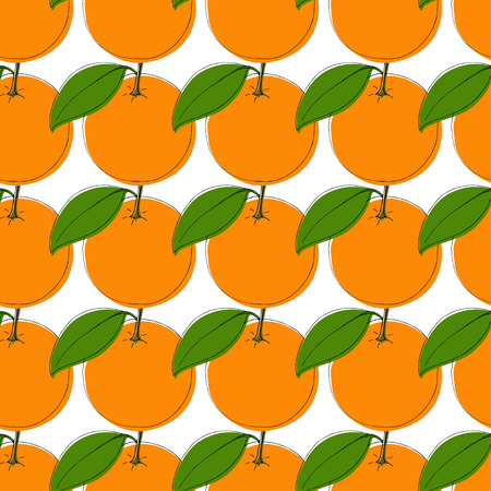 Vector seamless pattern background with hand drawn oranges in vintage style. On white. Use for...