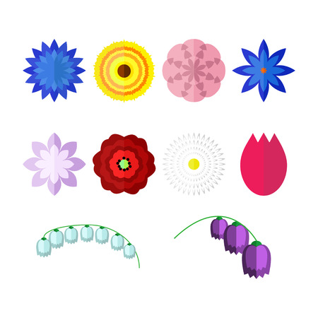 Flowers isolated on white background. Set of colorful floral icons in flat style. Vector Illustrationのイラスト素材