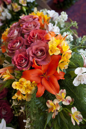 Wedding flower bouquets of roses and lilies.の写真素材