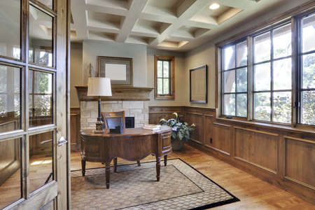 View through doorway with bright light from windowの写真素材