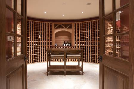Expansive wine cellar and bottle shelves