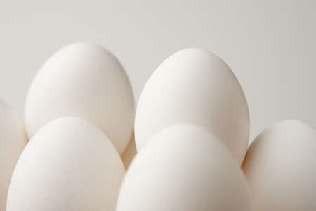 Stack of white chicken eggsの写真素材