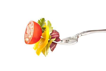 Salad Fork with Tomato Bell Pepper and Lettuceの写真素材