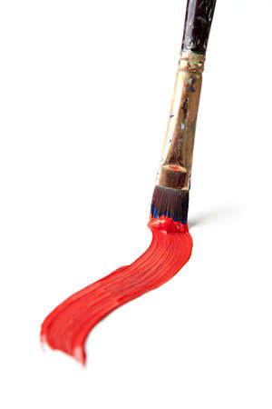 Paintbrush with Red Acrylic Isolated on Whiteの写真素材