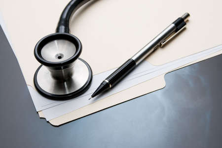 Medical Records with X Ray and Stethoscopeの写真素材