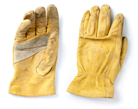 Construction Leather Protective Gloves. Clear focus acorss entire glove surface.の写真素材