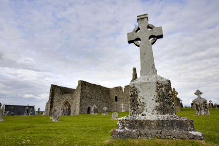 Cemetary and Church in Ireland with Blue Sky.の写真素材
