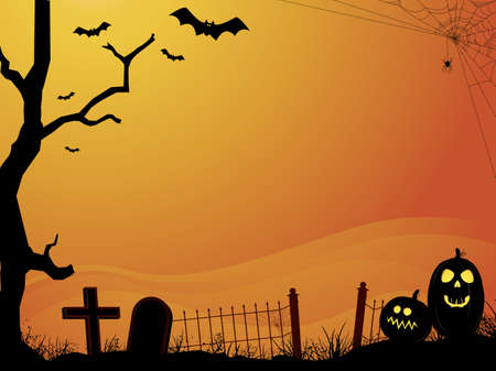 Sunset Halloween Scene with Cemeteryのイラスト素材
