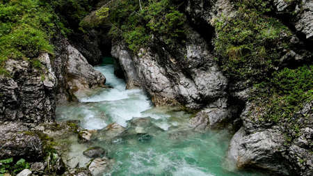 Landscape in the Dolomites with River and Canyonの写真素材