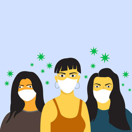 Group of women wearing protective medical mask to avoid bacteria, virus, and pollution to keep healthy lifeのイラスト素材