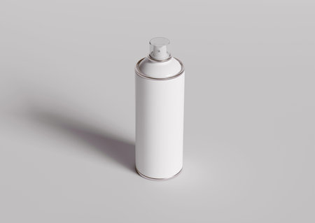 White blank spray can mockup on grey background. 3d renderingの写真素材