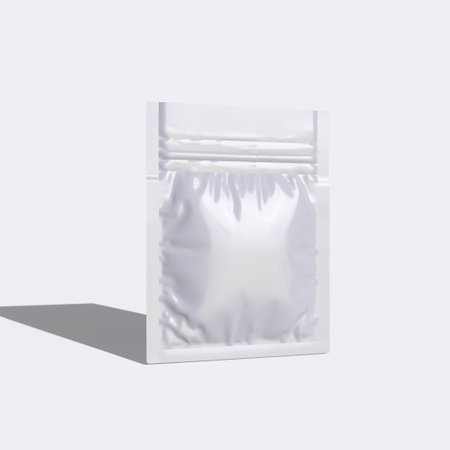 Blank white plastic zipper bag on white background. 3d renderingの写真素材