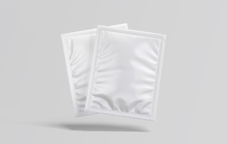 White plastic bag mockup isolated on gray background. 3D renderingの写真素材