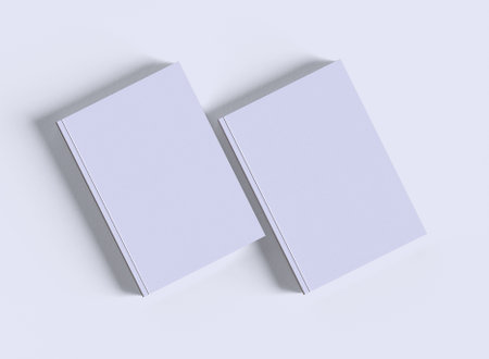 Blank white book cover mockup isolated on white background. 3d renderingの写真素材