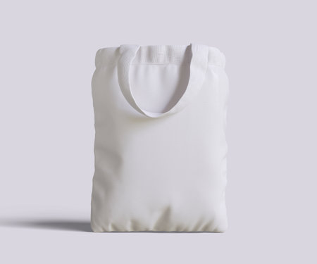 Blank white cotton bag mockup isolated on gray background. 3d renderingの写真素材