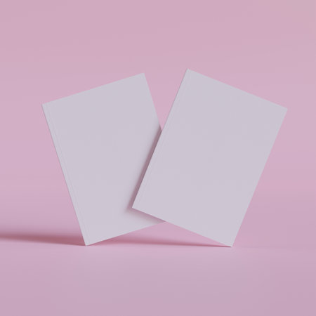 Blank white business cards on a pink background. 3d renderingの写真素材