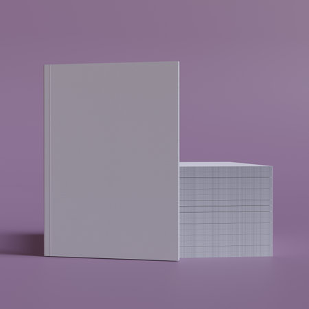 Blank book mockup on purple background. 3d render illustrationの写真素材