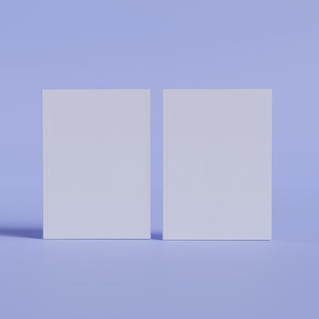 Blank white business cards on violet background. 3D rendering.の写真素材